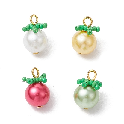 Стеклянные жемчужные подвески, помидор, со стеклянными бусинами и железными петлями