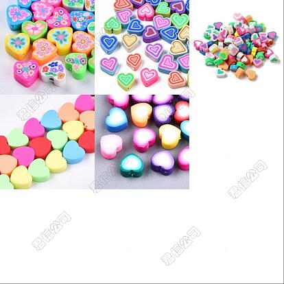 100 piezas 5 estilos cuentas de arcilla polimérica hechas a mano, corazón