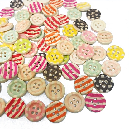 Wood Buttons, 4-hole, Flat Round