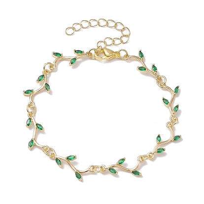 Brass Pave Green Cubic Zirconia Branch Links Bracelets for Women