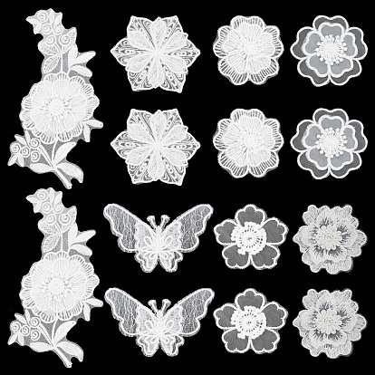 14pcs 7 Stil Spitze Stickerei Nähen Faser Ornamente, diy Kleidungsstück Zubehör, Schmetterling & Blume