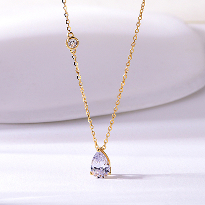 925 Colliers avec pendentif en forme de larme en argent sterling et zircone cubique transparente pour femmes