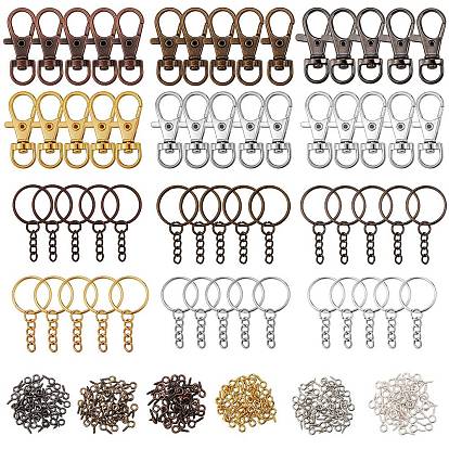 DIY Key Chain Making Finding Kit, Includign Alloy Swivel Lobster Claw Clasps, Iron Screw Eye Pin Peg Bails & Iron Split Key Rings
