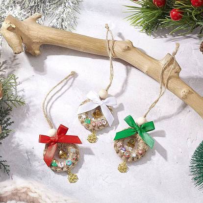 Рождественские украшения-банты из дерева и полиэстера, с подвесками из сплава и железными колокольчиками