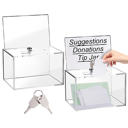 Transparent Acrylic Donation Boxes with Lock and Keys, Suggestion Collection Boxes, Rectangle