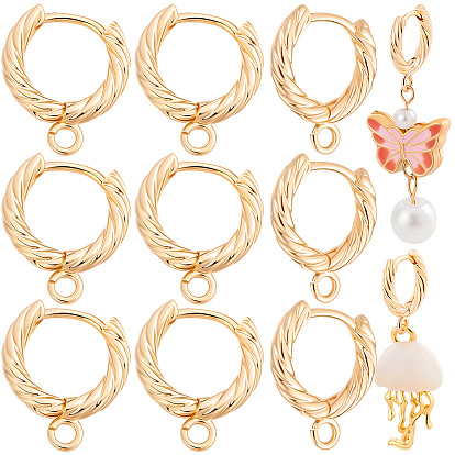 16Pcs Brass Hoop Earring Findings, with Loop, Long-Lasting Plated, Nickel Free, Twist