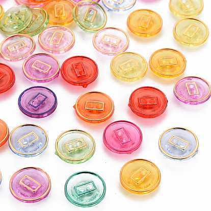 2-Hole Resin Buttons, with Golden Plated, Flat Round