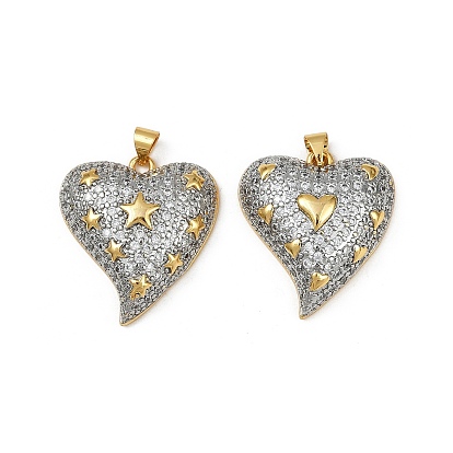 Латунные микропаве прозрачные подвески с фианитом, сердце прелести, без кадмия и без свинца, стойки покрытие, долговечный, реальный 18 k позолоченный