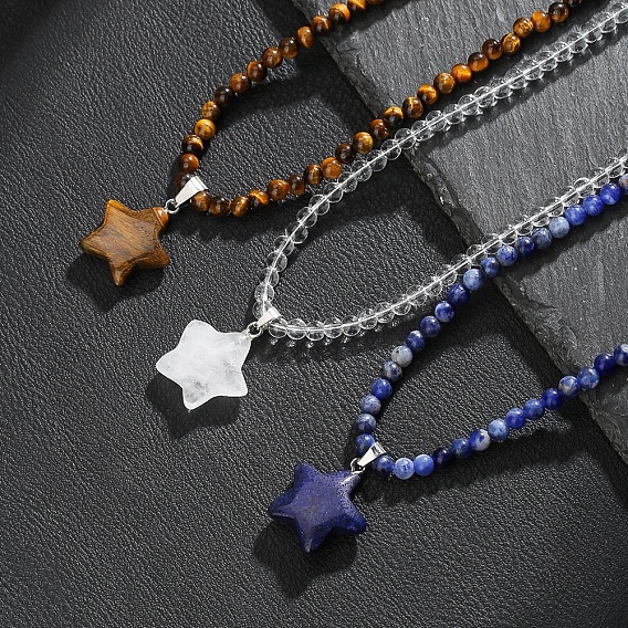 Богемный кулон в виде звезды из натуральных драгоценных камней 4мм круглые камни, бусы, платиной и золотом