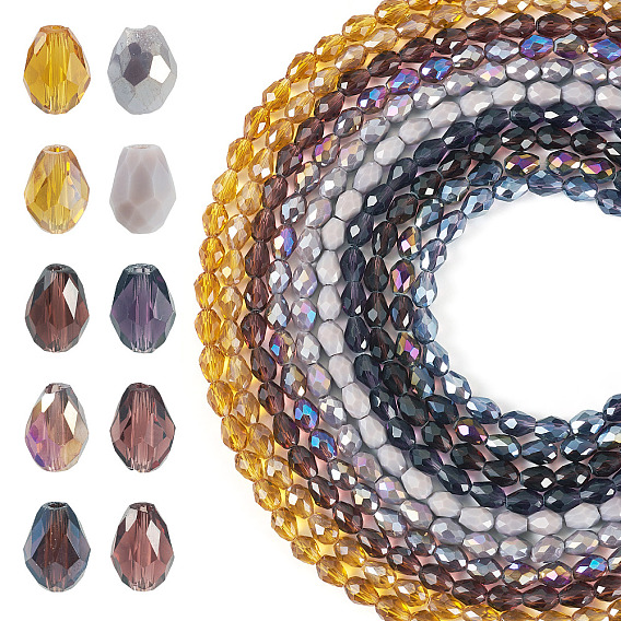 10нити 10 цветные прозрачные стеклянные бусины нити, граненые, слеза