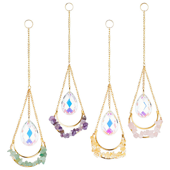 1 набор люстр с цветным покрытием из стекла в форме капли, подвесные украшения, подвесные ловцы солнца, со сколами драгоценных камней и железной фурнитурой, для украшения дома