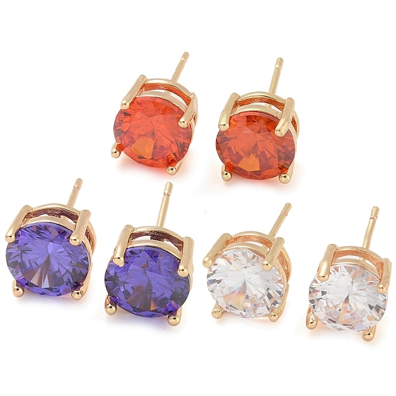 Серьги-гвоздики из латуни с плоским круглым покрытием из кубического циркония, шампанское золото, долговечный