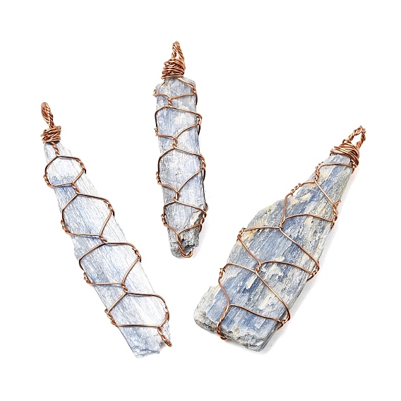 Copper Wire Wrapped Natural Kyanite Big Pendants, Nuggets Charms