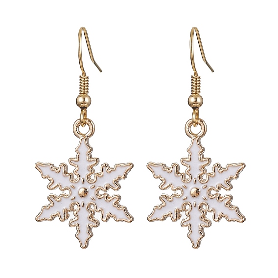 Alloy Enamel Snowflake Dangle Earrings, 304 Stainless Steel Jewelry for Girl Women