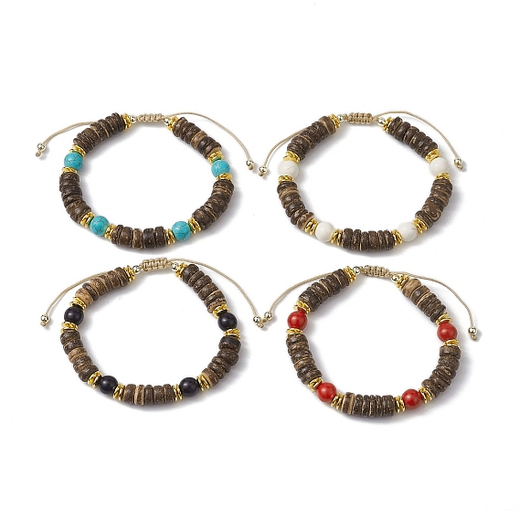 8Мм круглые окрашенные синтетические бирюзовые и натуральные кокосовые регулируемые плетеные браслеты из бисера для женщин