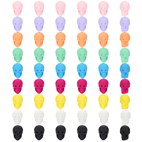 54Pcs 9 Colors Rubberized Style Opaque Acrylic Beads, Skull