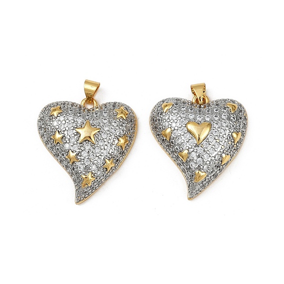 Латунные микропаве прозрачные подвески с фианитом, сердце прелести, без кадмия и без свинца, стойки покрытие, долговечный, реальный 18 k позолоченный