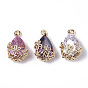 Brass Pendants, with Faceted Glass, Teardrop with Flower, Real 18K Gold Plated, Nickel Free