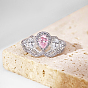 925 Sterling Silver Pave Pink Cubic Zirconia Hollow Finger Ring for Women, Crown