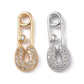 Brass Micro Pave Clear Cubic Zirconia Pendants, Brooch Charms