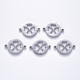 201 Stainless Steel Links Connectors, Laser Cut, Flat Round with Clover