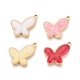 304 Подвески в виде бабочек из нержавеющей стали и эмали, ионное покрытие (ip), реальный 18 k позолоченный