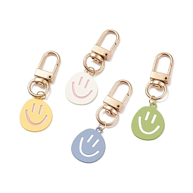 Spray Painted Alloy Smiling Face Pendant Decorations, with Swivel Snap Clasp, for Keychain, Purse, Backpack Ornament