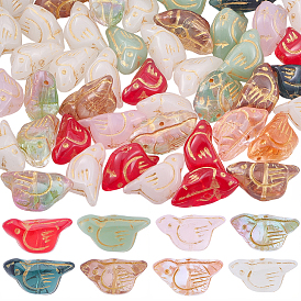 50шт. стеклянных бусин, покрытых запеченной краской и инкрустированных золотистым металлом, птица