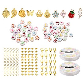 Kit de fabrication de porte-clés de décoration de pendentif bricolage, y compris les fermoirs en alliage, perles acryliques de lettre, pendentifs en alliage et en fer, éclair & sakura & fraise & couronne