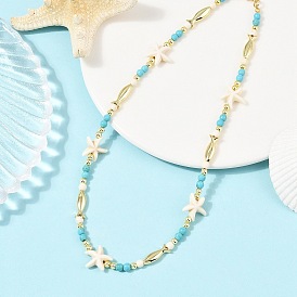 Ожерелья из синтетической бирюзы и латунных бусин в виде рыбок