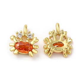 Brass Micro Pave Cubic Zirconia Pendants, Lead Free & Cadmium Free, Real 18K Gold Plated, Crab