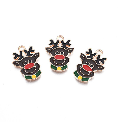 Christmas Alloy Enamel Pendants, Cadmium Free & Lead Free, Light Gold, Elk