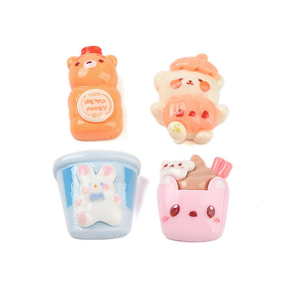 Cabujones decodificados de resina opaca, comida imitada, bebida y oso y comida, formas mixtas