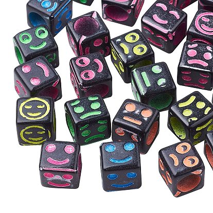 Craft Acrylic Beads, Cube with Mixed Expression