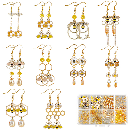 Наборы для самостоятельного изготовления сережек-подвесок из эмалевых и стеклянных бусин в виде пчел