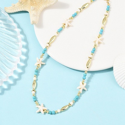 Ожерелья из синтетической бирюзы и латунных бусин в виде рыбок