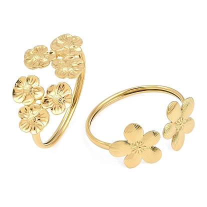 304 Браслеты-манжеты из нержавеющей стали с цветочным узором для женщин