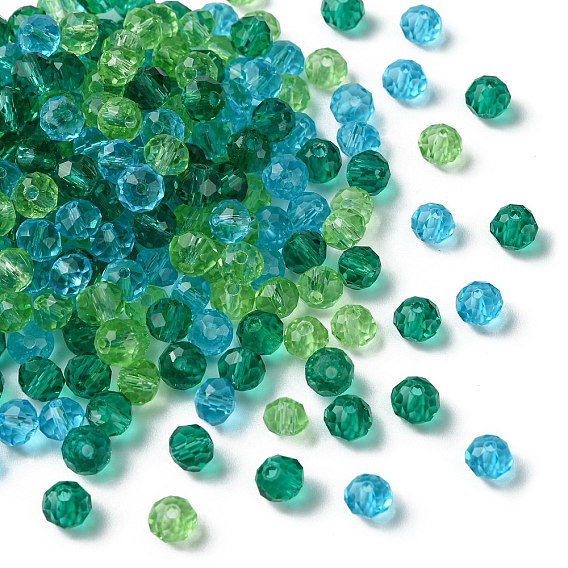 3 цветные прозрачные стеклянные шарики, граненые, шайба, для изготовления украшений морской тематики