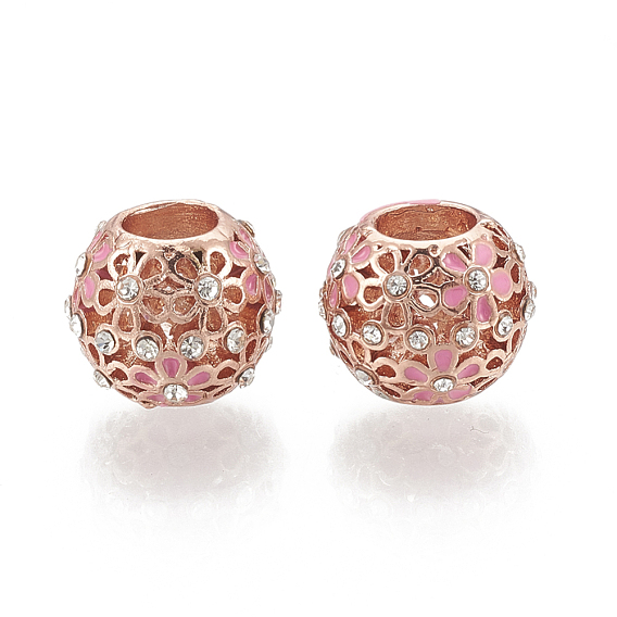 Legierung Schmelz europäischen Perlen, mit Strass, hohl, Großloch perlen, rondelle mit Blume