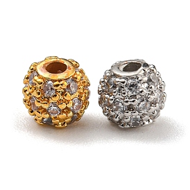 Rack Plating Brass Micro Pave Cubic Zirconia Beads, Long-Lasting Plated, Lead Free & Cadmium Free