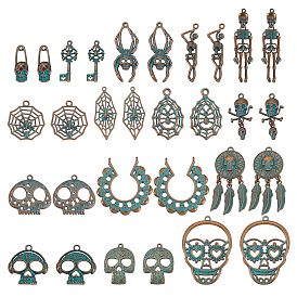 30 шт 15 стили подвески из сплава, Хэллоуин, красная медь и зеленая патина