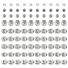 90Pcs 9 Styles Tibetan Style Alloy Beads, Oval & Round