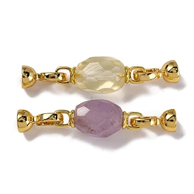 Rack Plating Brass and Gemstone Flod Over Clasps, Oval, Real 18K Gold Plated