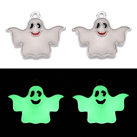 Halloween Theme Rack Plating Luminous Alloy Enamel Pendants, Glow in the Dark, Ghost Charm