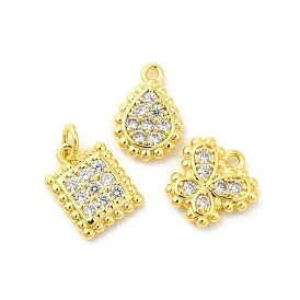 Real 18K Gold Plated Rack Plating Brass Micro Pave Cubic Zirconia Pendants Charms, Lead Free & Cadmium Free