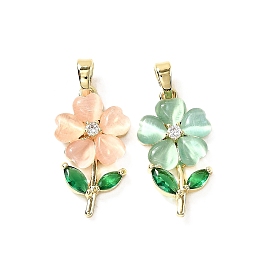 Латунные микро проложить кубического циркония подвески, цветок, с кошачий глаз, долговечный, стойки покрытие, без свинца и без кадмия, реальный 18 k позолоченный