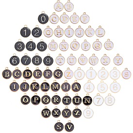 SUNNYCLUE Alloy Enamel Charms, Enamelled Sequins, Flat Round with Number & Alphabet