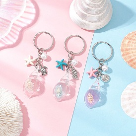 3 шт акриловые брелки, с разъемными кольцами из нержавеющей стали и подвесками из сплава, формы раковины, цвет нержавеющей стали