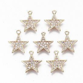 Brass Micro Pave Cubic Zirconia Charms, Light Gold, Long-Lasting Plated, Cadmium Free & Lead Free, Star