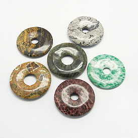 Mixed Gemstone Big Pendants, Mixed Color, Donut/Pi Disc